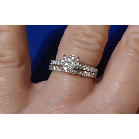 CERTIFIED Genuine Diamond Moissanite Bridal/Wedding Ring Set~925SS/Platinum Sz 8 - Picture 5 of 8